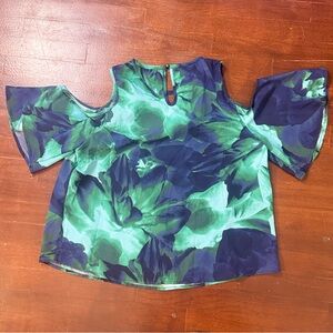 ✨5/$15 SHEIN Curve Green and Navy Blue Cold Shoulder Blouse size 0XL
